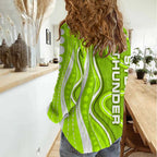 Sydney Thunder Women Casual Shirt Aboriginal Dot Art Green White - Tribal Wave Pattern