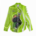 Sydney Thunder Women Casual Shirt Aboriginal Dot Art Green White - Tribal Wave Pattern