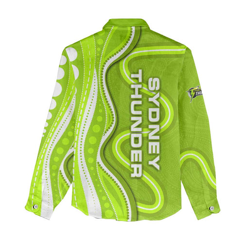 Sydney Thunder Women Casual Shirt Aboriginal Dot Art Green White - Tribal Wave Pattern