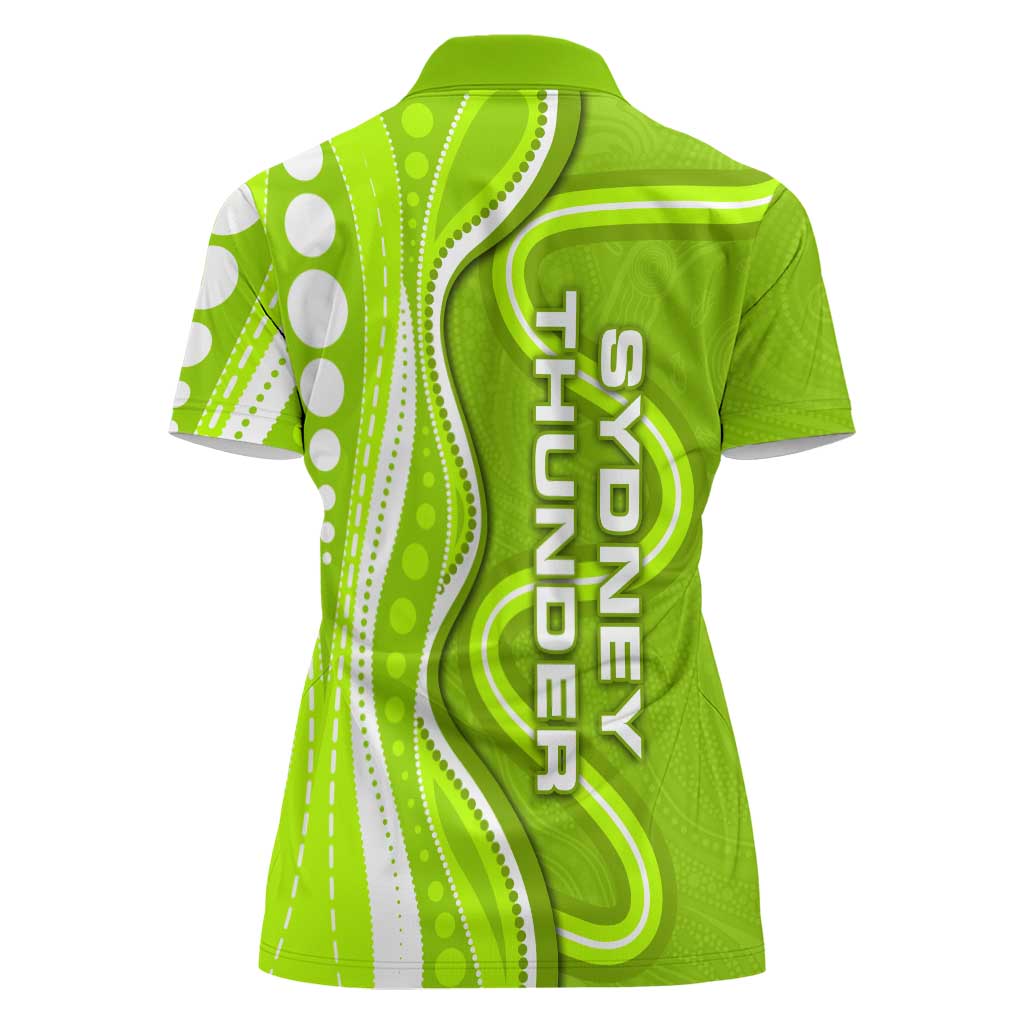 Sydney Thunder Women Polo Shirt Aboriginal Dot Art Green White - Tribal Wave Pattern