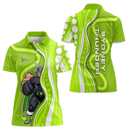 Sydney Thunder Women Polo Shirt Aboriginal Dot Art Green White - Tribal Wave Pattern