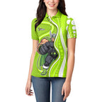 Sydney Thunder Women Polo Shirt Aboriginal Dot Art Green White - Tribal Wave Pattern
