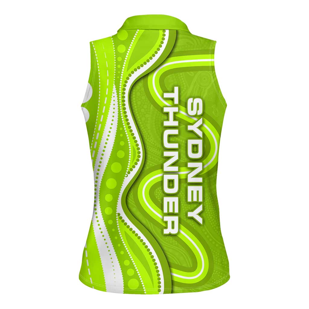 Sydney Thunder Women Sleeveless Polo Shirt Aboriginal Dot Art Green White - Tribal Wave Pattern