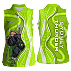 Sydney Thunder Women Sleeveless Polo Shirt Aboriginal Dot Art Green White - Tribal Wave Pattern
