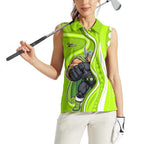 Sydney Thunder Women Sleeveless Polo Shirt Aboriginal Dot Art Green White - Tribal Wave Pattern