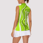 Sydney Thunder Women Sleeveless Polo Shirt Aboriginal Dot Art Green White - Tribal Wave Pattern