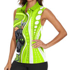 Sydney Thunder Women Sleeveless Polo Shirt Aboriginal Dot Art Green White - Tribal Wave Pattern