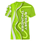 Sydney Thunder Women V-Neck T-Shirt Aboriginal Dot Art Green White - Tribal Wave Pattern
