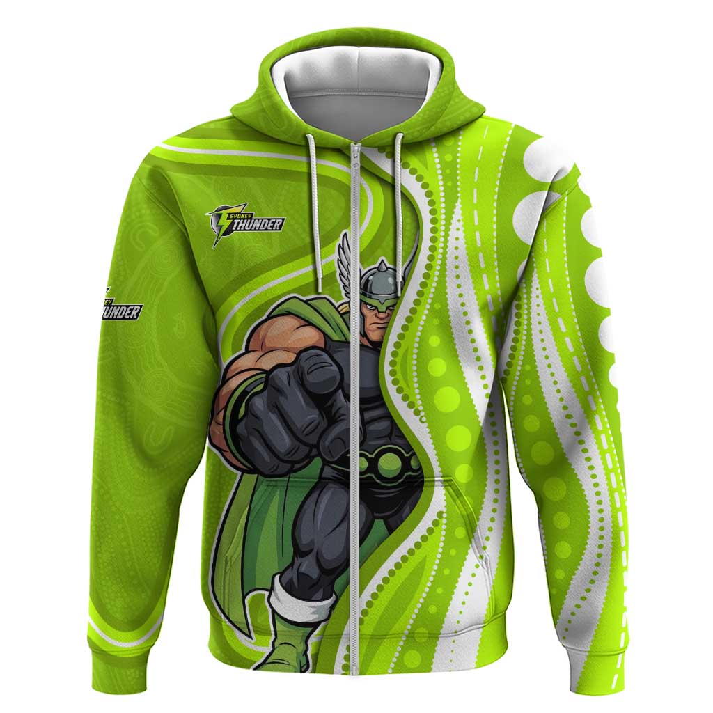 Sydney Thunder Zip Hoodie Aboriginal Dot Art Green White - Tribal Wave Pattern