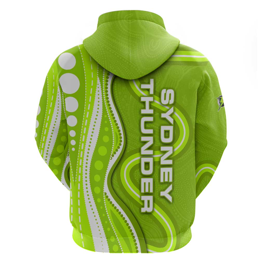 Sydney Thunder Zip Hoodie Aboriginal Dot Art Green White - Tribal Wave Pattern