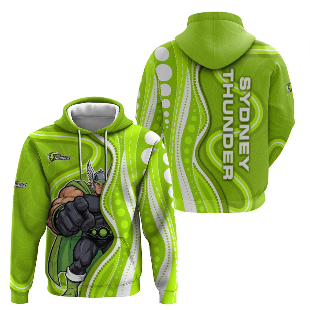Sydney Thunder Zip Hoodie Aboriginal Dot Art Green White - Tribal Wave Pattern