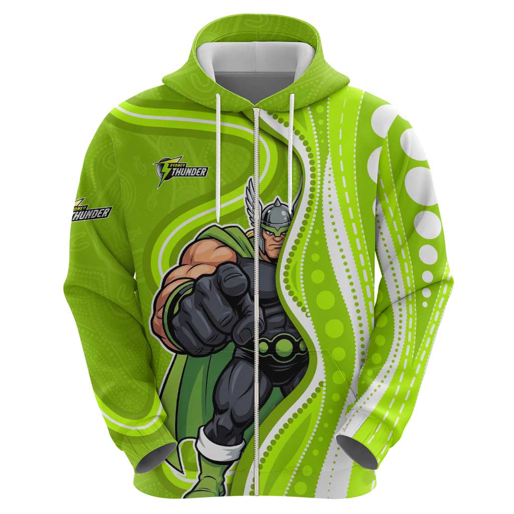 Sydney Thunder Zip Hoodie Aboriginal Dot Art Green White - Tribal Wave Pattern