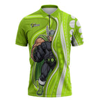 Sydney Thunder Zipper Polo Shirt Aboriginal Dot Art Green White - Tribal Wave Pattern