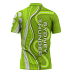 Sydney Thunder Zipper Polo Shirt Aboriginal Dot Art Green White - Tribal Wave Pattern