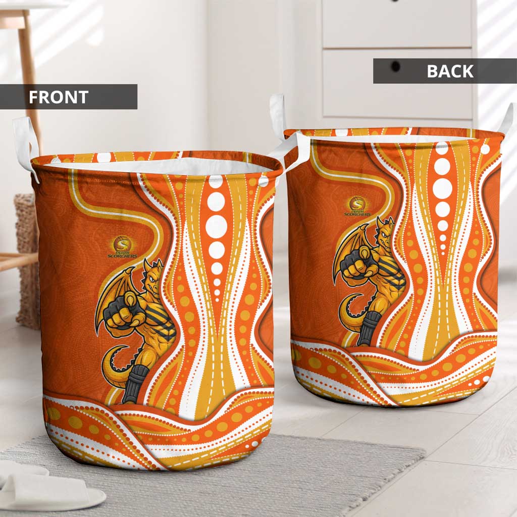 Perth Scorchers Laundry Basket Aboriginal Dot Art Orange White - Tribal Wave Pattern