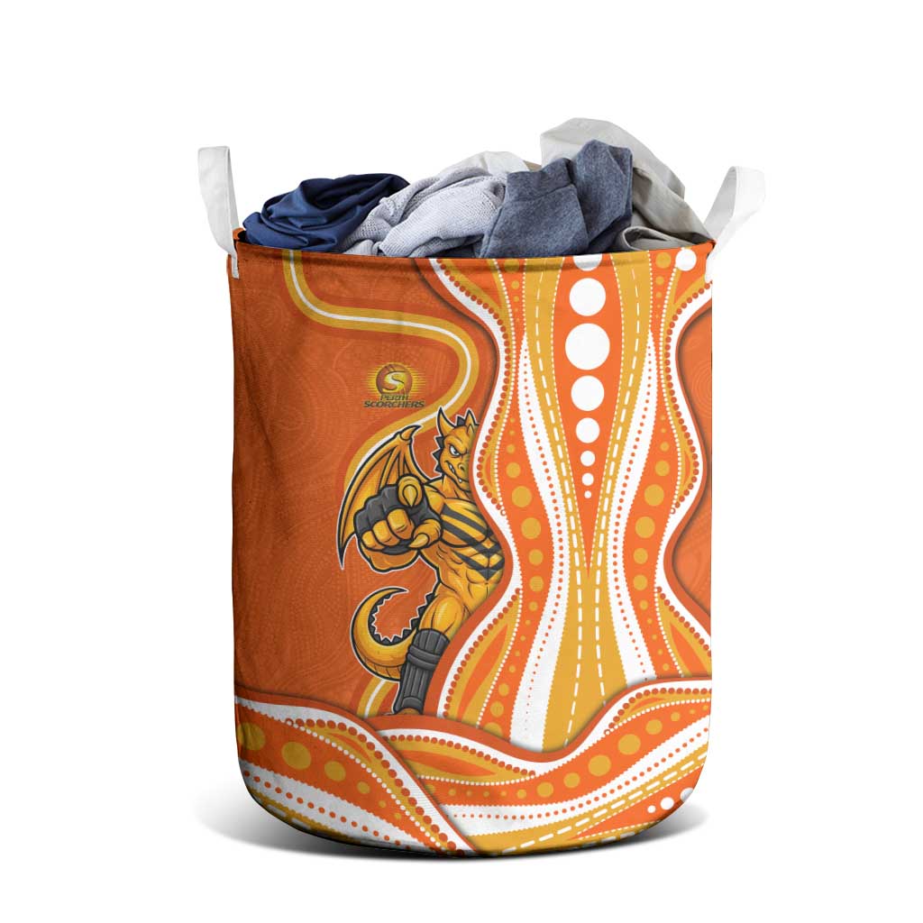 Perth Scorchers Laundry Basket Aboriginal Dot Art Orange White - Tribal Wave Pattern