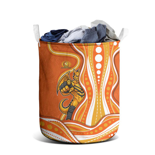 Perth Scorchers Laundry Basket Aboriginal Dot Art Orange White - Tribal Wave Pattern
