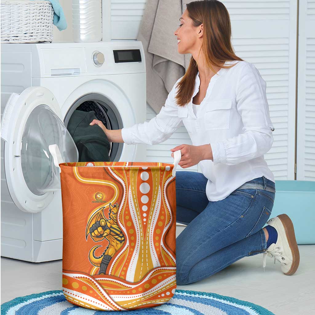 Perth Scorchers Laundry Basket Aboriginal Dot Art Orange White - Tribal Wave Pattern