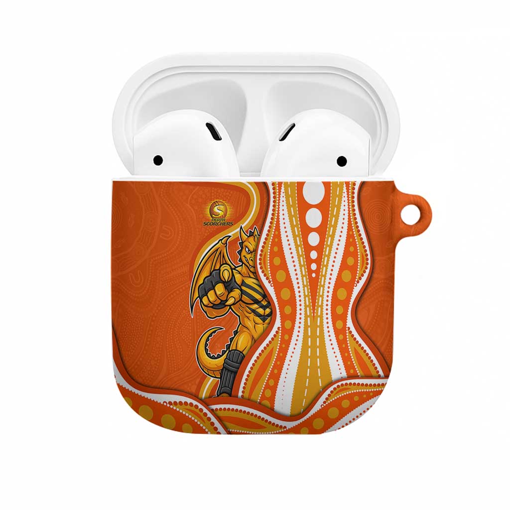 Perth Scorchers AirPods Case Aboriginal Dot Art Orange White - Tribal Wave Pattern