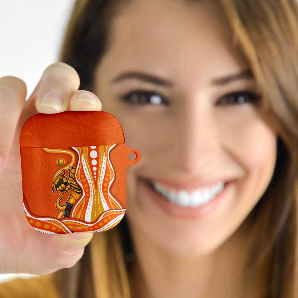 Perth Scorchers AirPods Case Aboriginal Dot Art Orange White - Tribal Wave Pattern