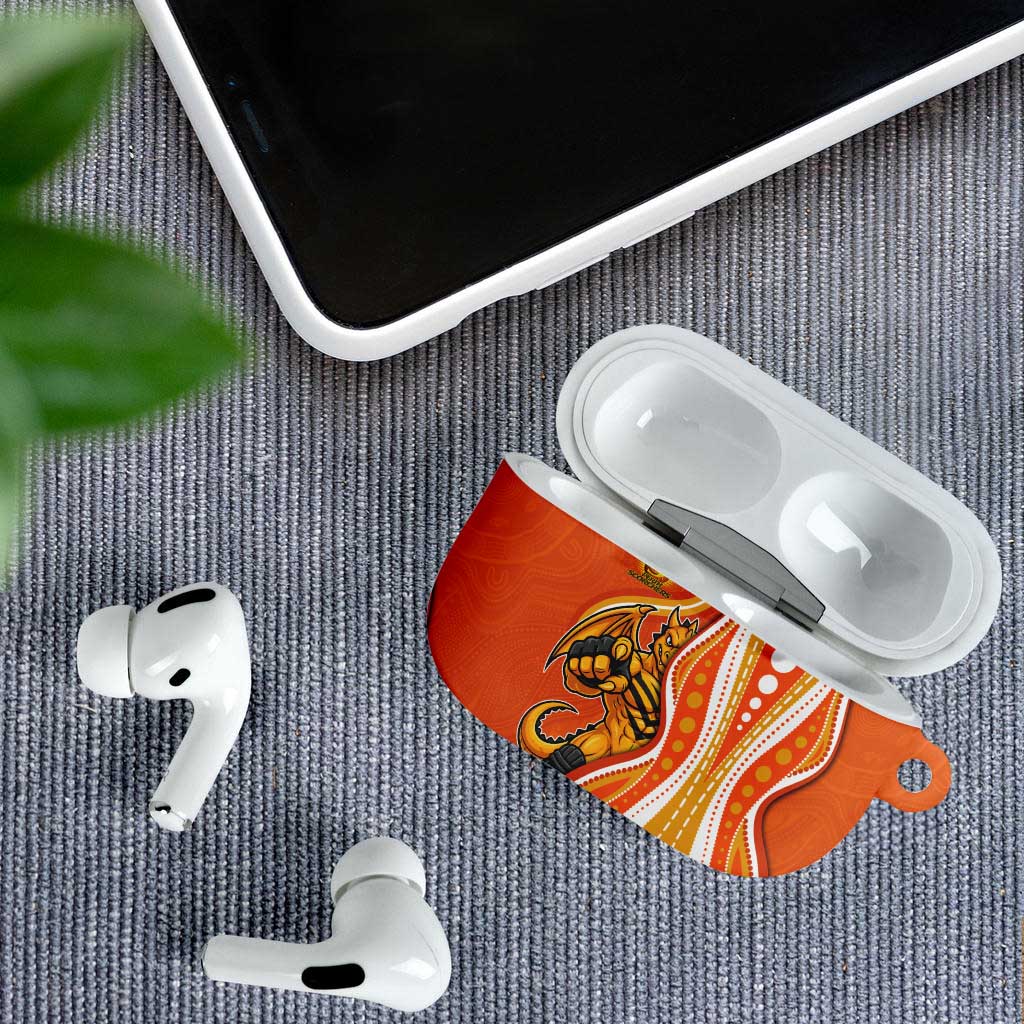 Perth Scorchers AirPods Case Aboriginal Dot Art Orange White - Tribal Wave Pattern