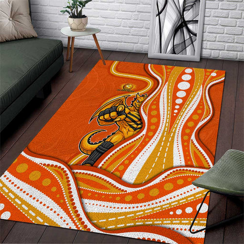 Perth Scorchers Area Rug Aboriginal Dot Art Orange White - Tribal Wave Pattern