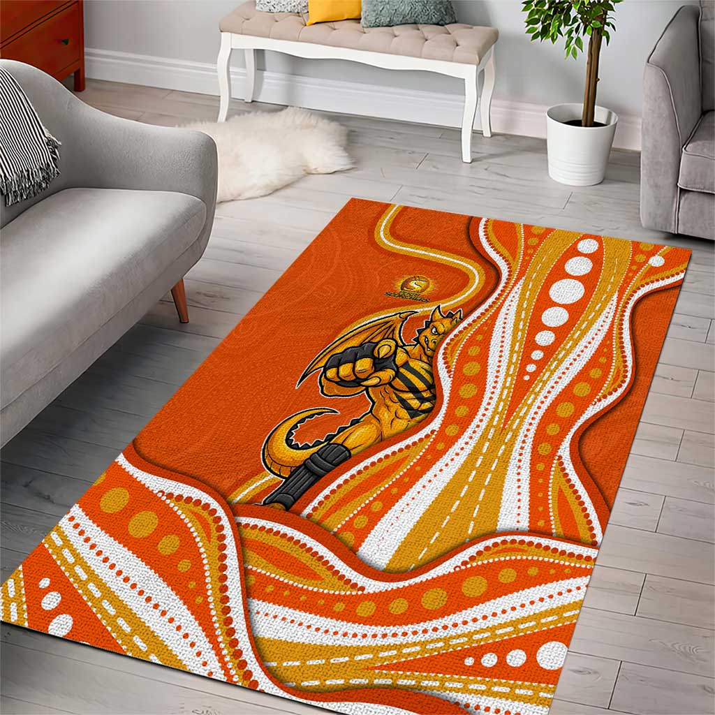 Perth Scorchers Area Rug Aboriginal Dot Art Orange White - Tribal Wave Pattern