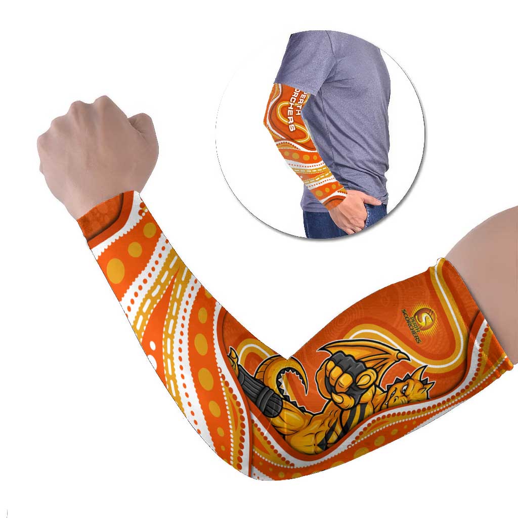 Perth Scorchers Arm Sleeves Aboriginal Dot Art Orange White - Tribal Wave Pattern