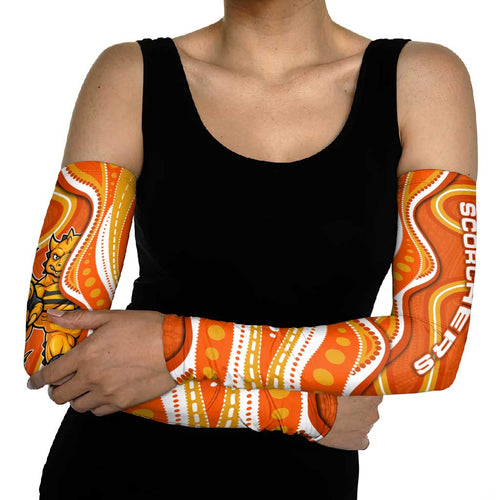 Perth Scorchers Arm Sleeves Aboriginal Dot Art Orange White - Tribal Wave Pattern