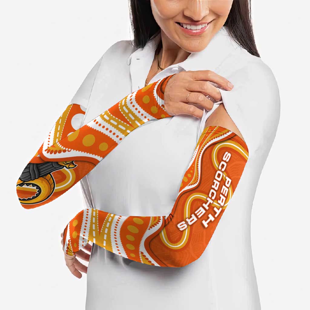 Perth Scorchers Arm Sleeves Aboriginal Dot Art Orange White - Tribal Wave Pattern