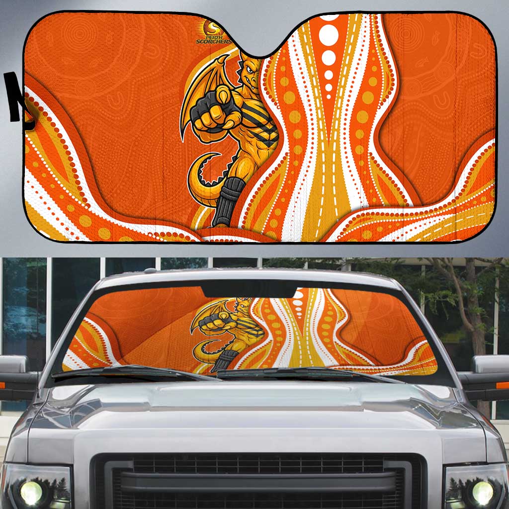 Perth Scorchers Auto Sun Shade Aboriginal Dot Art Orange White - Tribal Wave Pattern