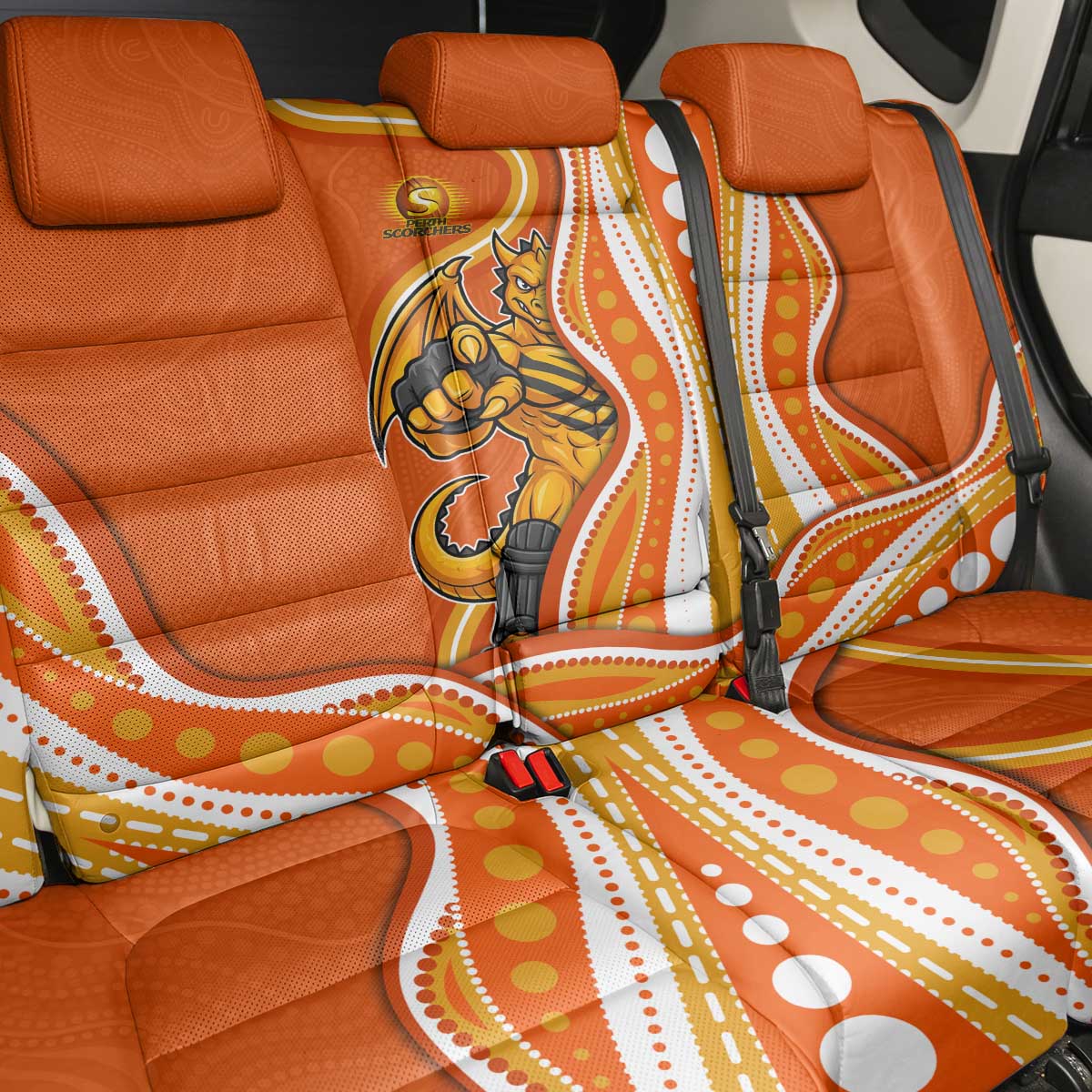 Perth Scorchers Back Car Seat Cover Aboriginal Dot Art Orange White - Tribal Wave Pattern
