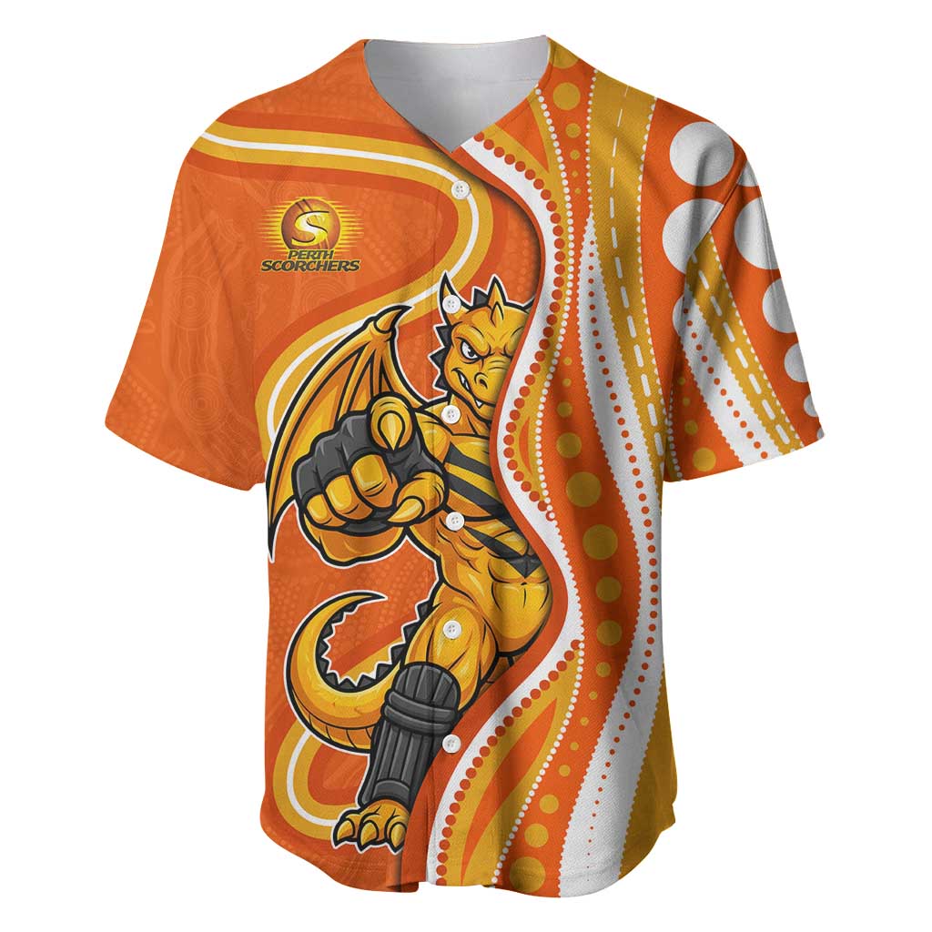 Perth Scorchers Baseball Jersey Aboriginal Dot Art Orange White - Tribal Wave Pattern