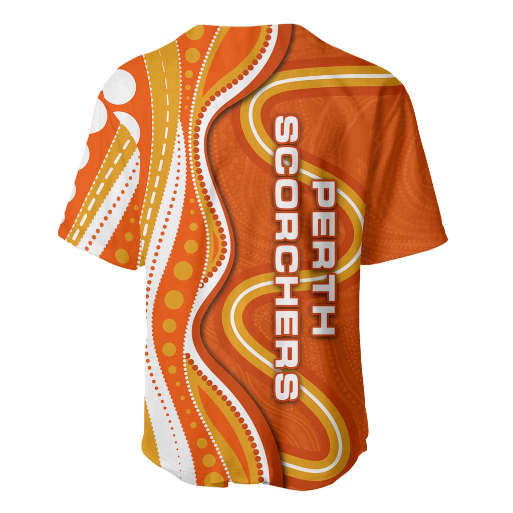 Perth Scorchers Baseball Jersey Aboriginal Dot Art Orange White - Tribal Wave Pattern