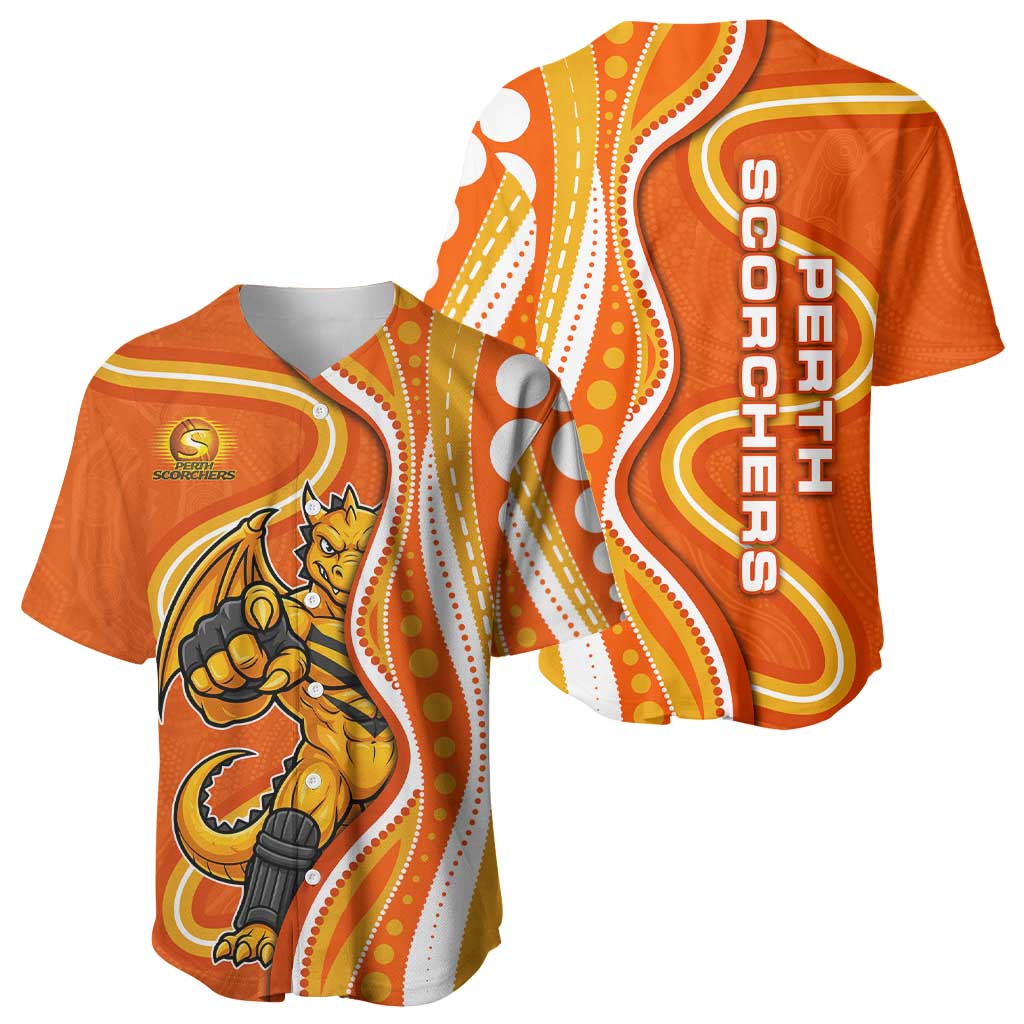Perth Scorchers Baseball Jersey Aboriginal Dot Art Orange White - Tribal Wave Pattern