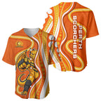 Perth Scorchers Baseball Jersey Aboriginal Dot Art Orange White - Tribal Wave Pattern