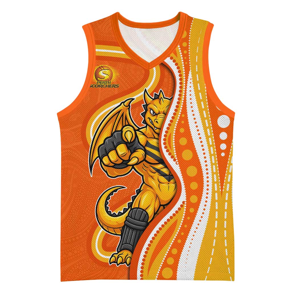 Perth Scorchers Basketball Jersey Aboriginal Dot Art Orange White - Tribal Wave Pattern