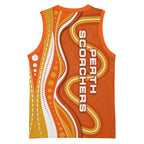 Perth Scorchers Basketball Jersey Aboriginal Dot Art Orange White - Tribal Wave Pattern