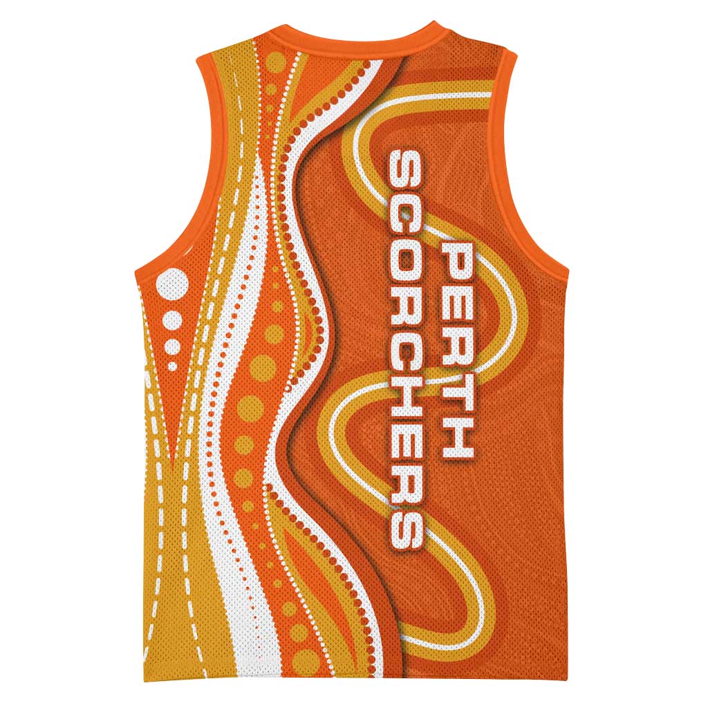 Perth Scorchers Basketball Jersey Aboriginal Dot Art Orange White - Tribal Wave Pattern
