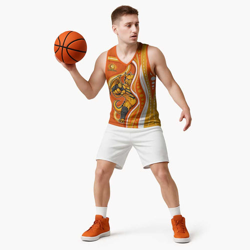 Perth Scorchers Basketball Jersey Aboriginal Dot Art Orange White - Tribal Wave Pattern