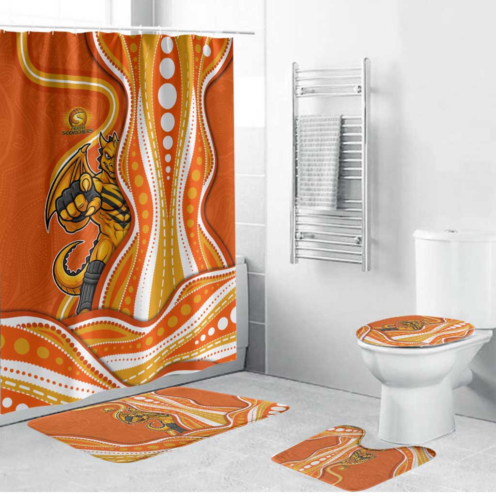 Perth Scorchers Bathroom Set Aboriginal Dot Art Orange White - Tribal Wave Pattern