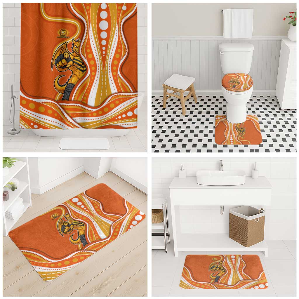 Perth Scorchers Bathroom Set Aboriginal Dot Art Orange White - Tribal Wave Pattern
