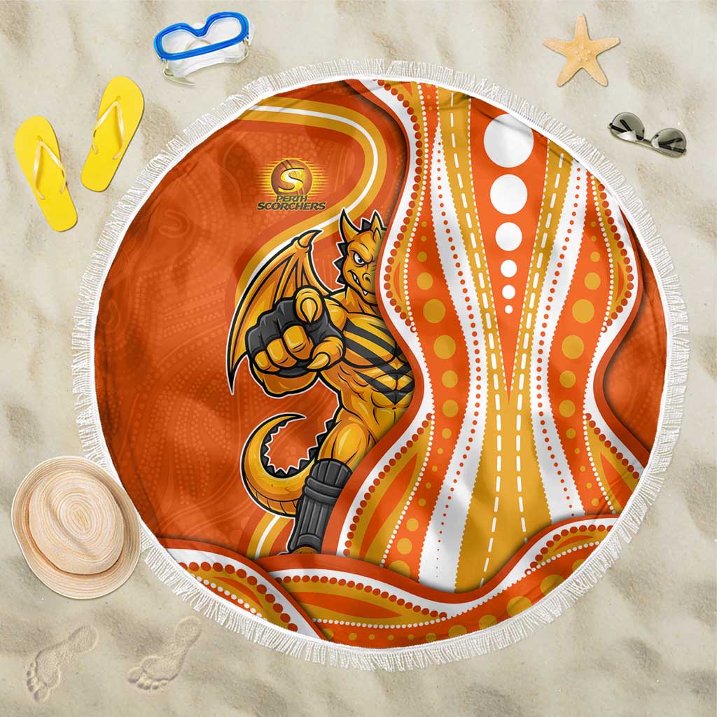 Perth Scorchers Beach Blanket Aboriginal Dot Art Orange White - Tribal Wave Pattern