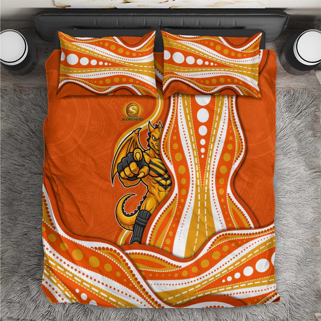 Perth Scorchers Bedding Set Aboriginal Dot Art Orange White - Tribal Wave Pattern