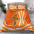 Perth Scorchers Bedding Set Aboriginal Dot Art Orange White - Tribal Wave Pattern