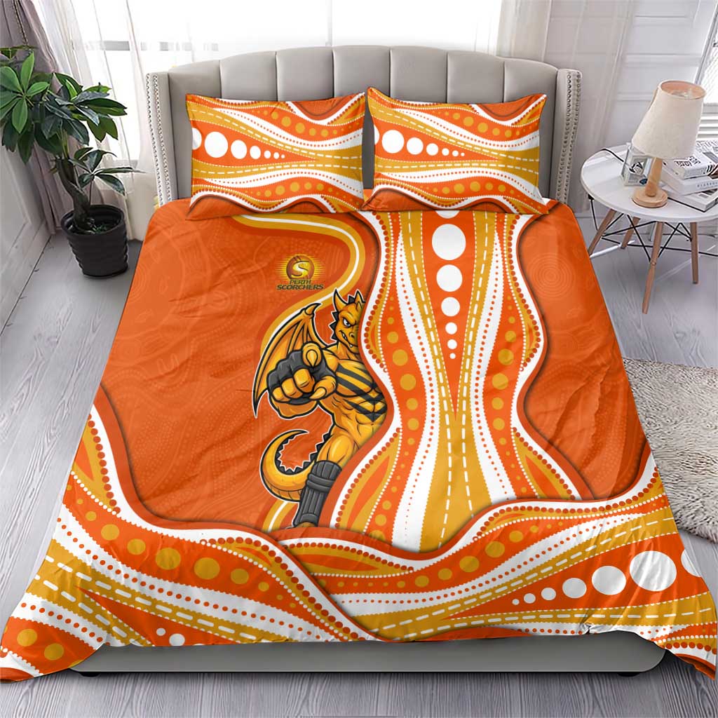 Perth Scorchers Bedding Set Aboriginal Dot Art Orange White - Tribal Wave Pattern