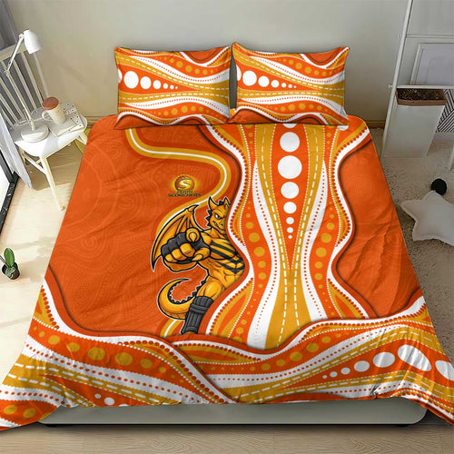 Perth Scorchers Bedding Set Aboriginal Dot Art Orange White - Tribal Wave Pattern