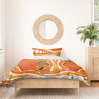 Perth Scorchers Bedding Set Aboriginal Dot Art Orange White - Tribal Wave Pattern