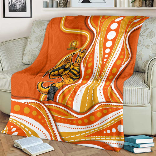 Perth Scorchers Blanket Aboriginal Dot Art Orange White - Tribal Wave Pattern