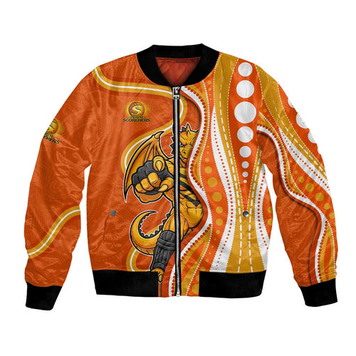 Perth Scorchers Bomber Jacket Aboriginal Dot Art Orange White - Tribal Wave Pattern